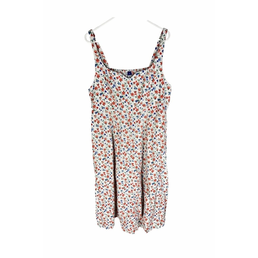 Old Navy Sundress Floral Smocked Back XL White Red Blue Casual Summer Boho